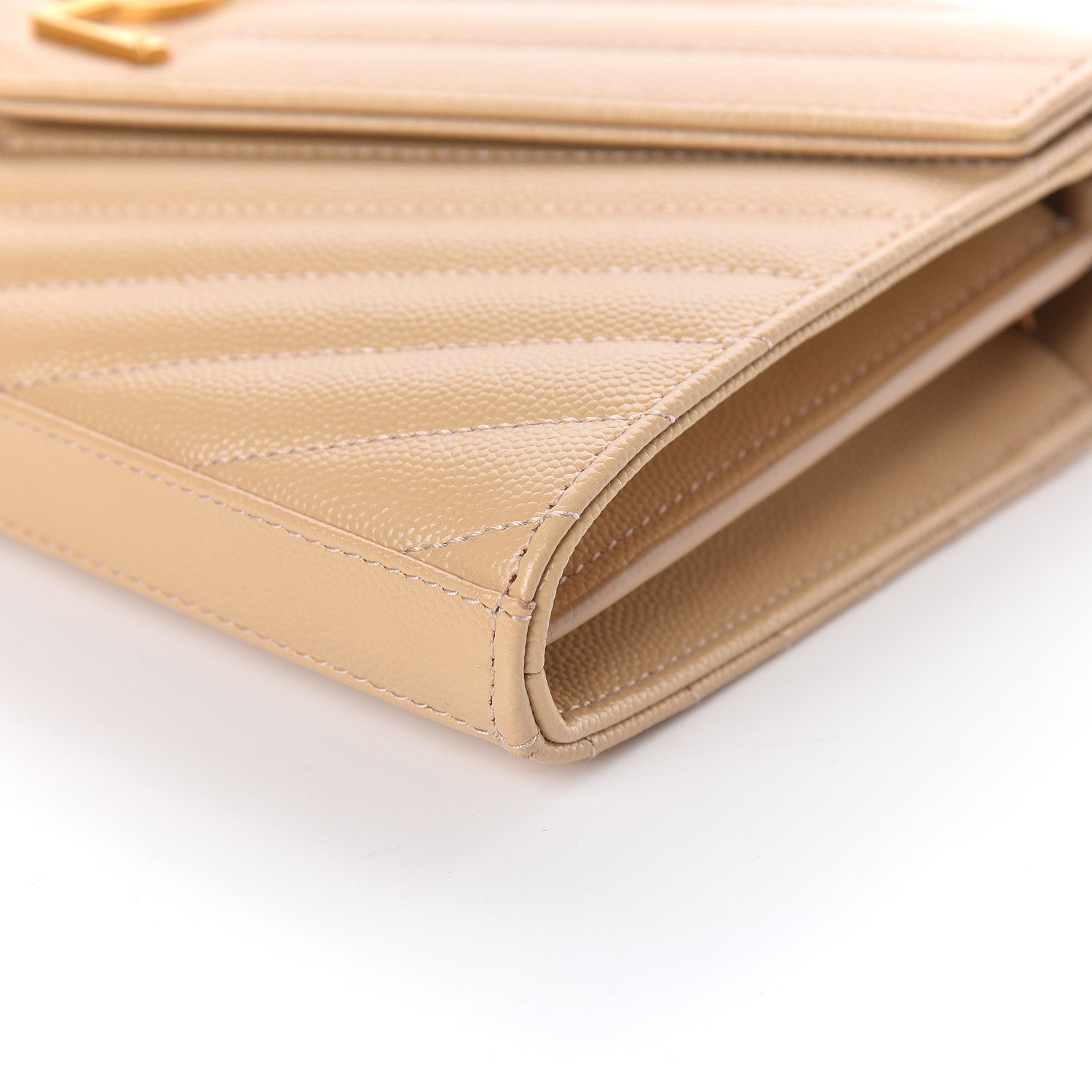 Saint Laurent Grain De Poudre Matelasse Chevron Monogram Chain Wallet Nude Powder 6 of 11