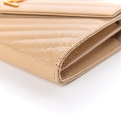 Saint Laurent Grain De Poudre Matelasse Chevron Monogram Chain Wallet Nude Powder 6 of 11