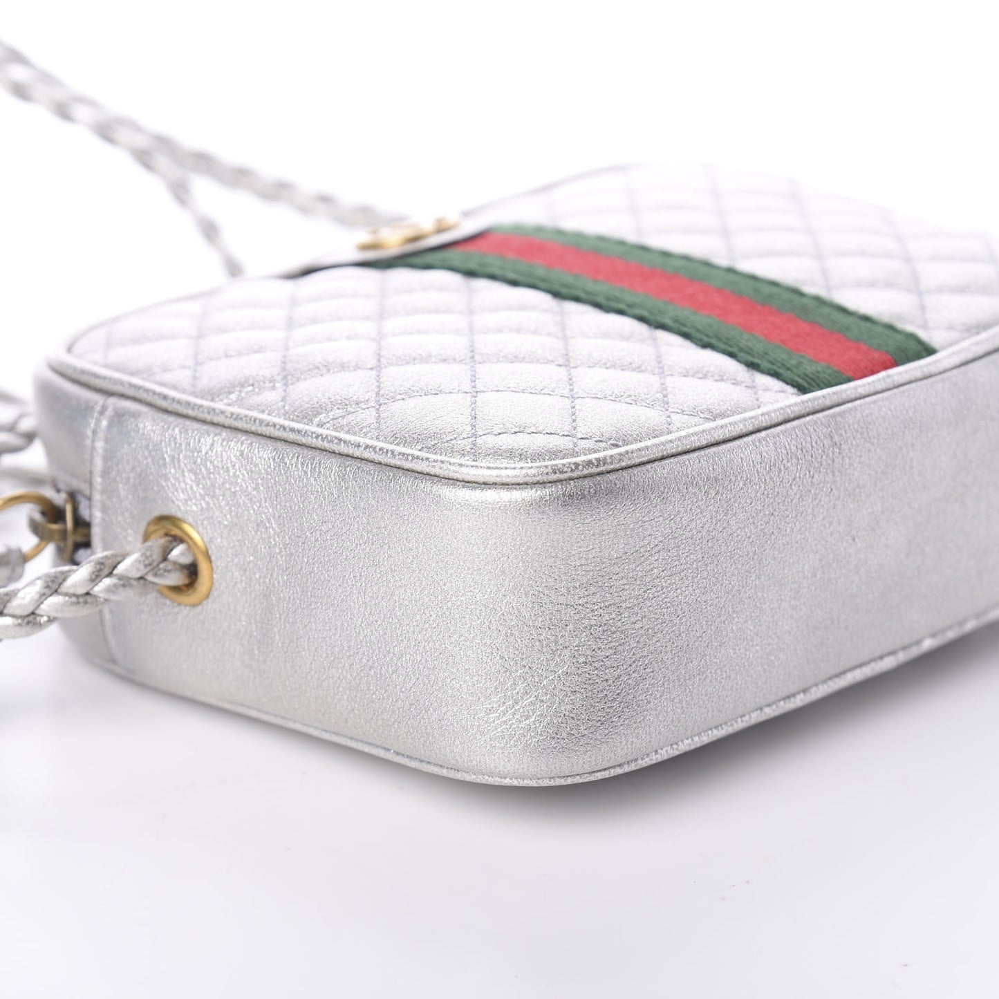 Laminated Nappa Web Trapuntata Mini GG Shoulder Bag Argento