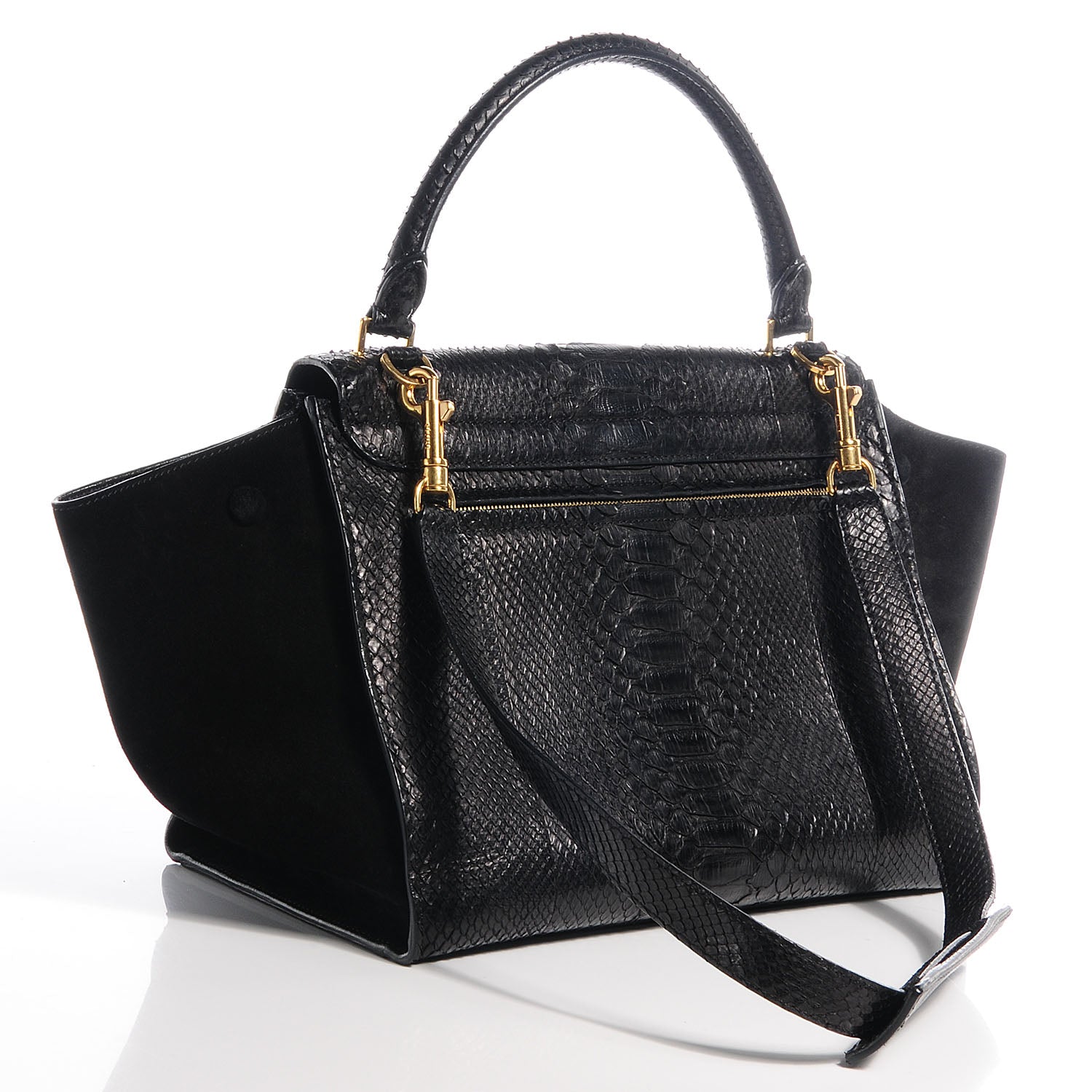Celine Python and Suede Small Trapeze Black 3 of 8
