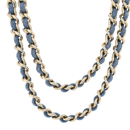 Chanel Metal Denim CC Double Chain Necklace Blue Gold 4 of 7