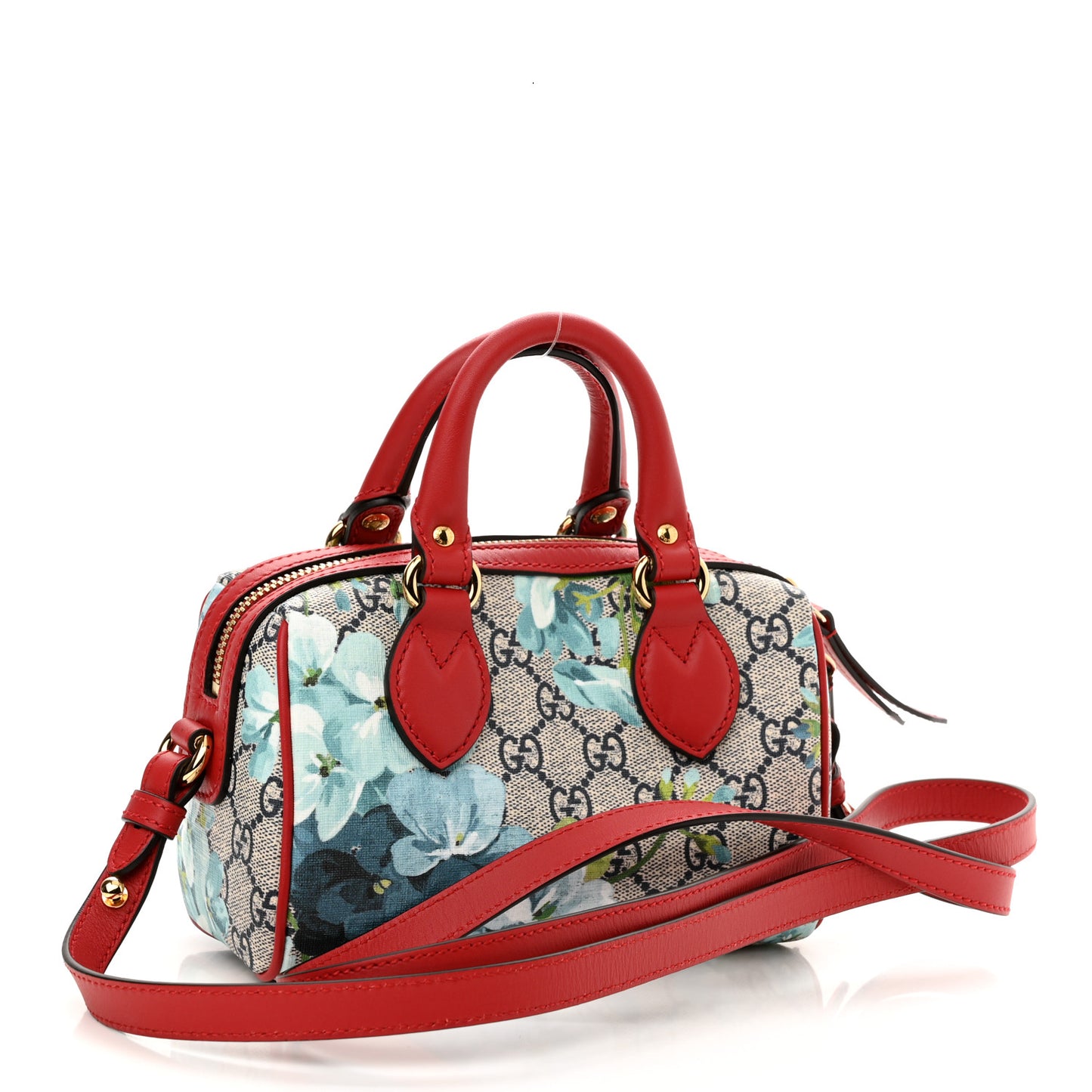 GG Supreme Monogram Blooms Mini Boston Navy Blue Hibiscus