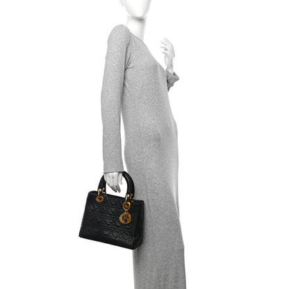 Christian Dior Lambskin Cannage Medium Lady Dior Black 2 of 16