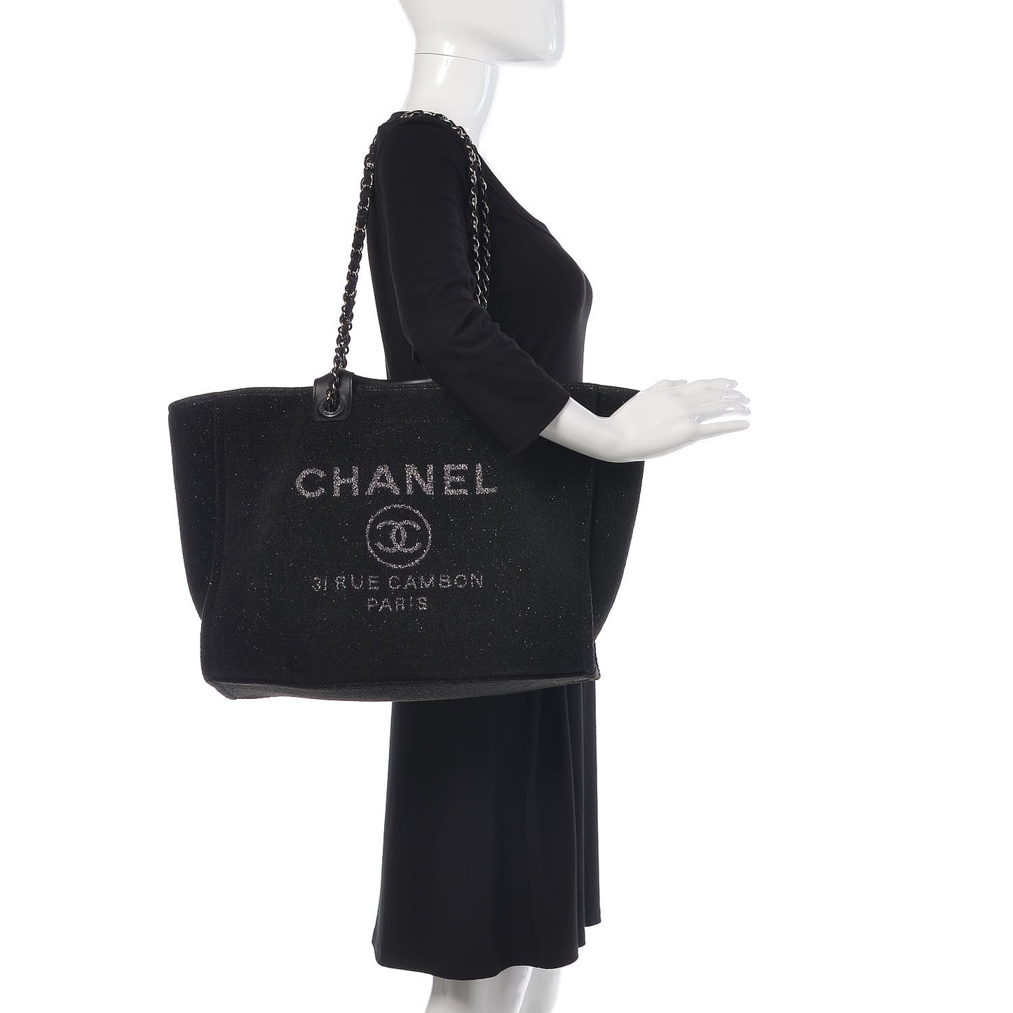 Lurex Boucle Medium Deauville Tote Black