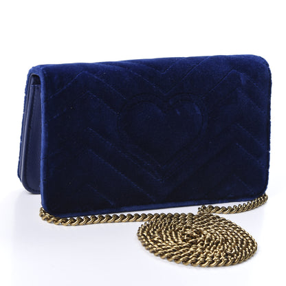 Gucci Velvet Matelasse GG Marmont Mini Bag Cobalt Blue 2 of 9