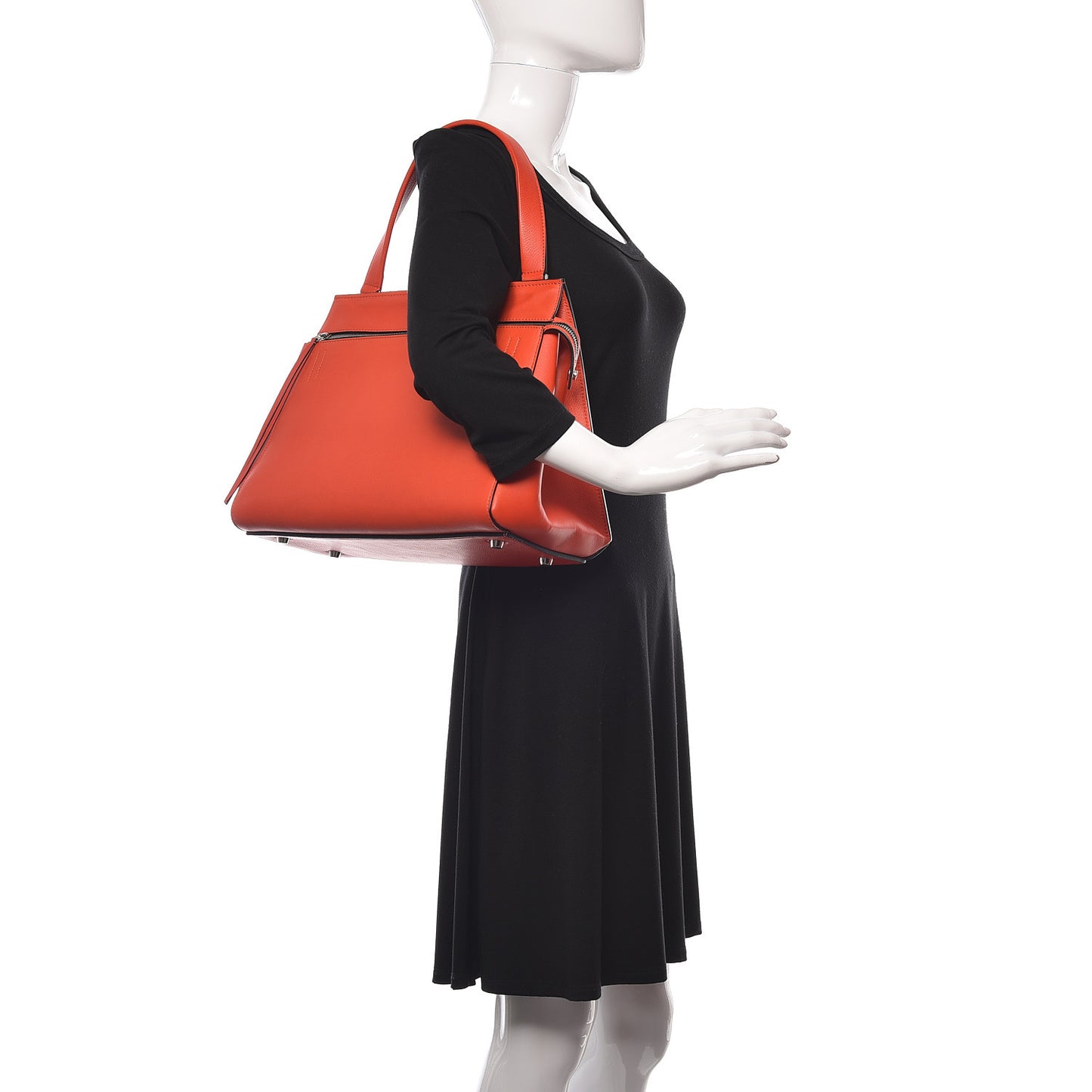 Grained Calfskin Medium Edge Shoulder Bag Vermillion