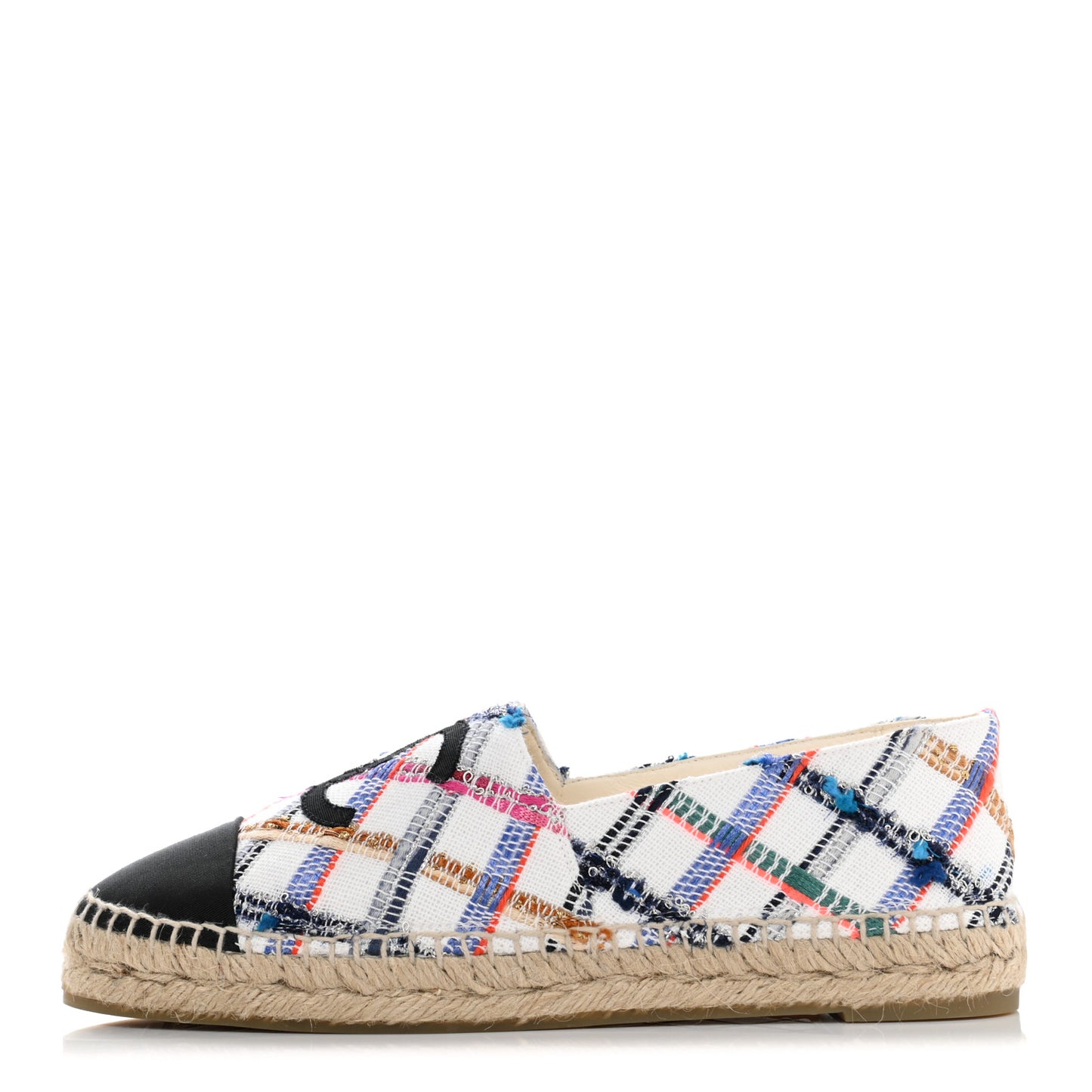Tweed Grosgrain CC Espadrilles 40 White Blue Pink Green Black