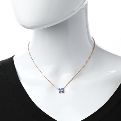 Hermes Lacquered Rose Gold Mini Pop H Pendant Necklace Bleu Sature 2 of 7