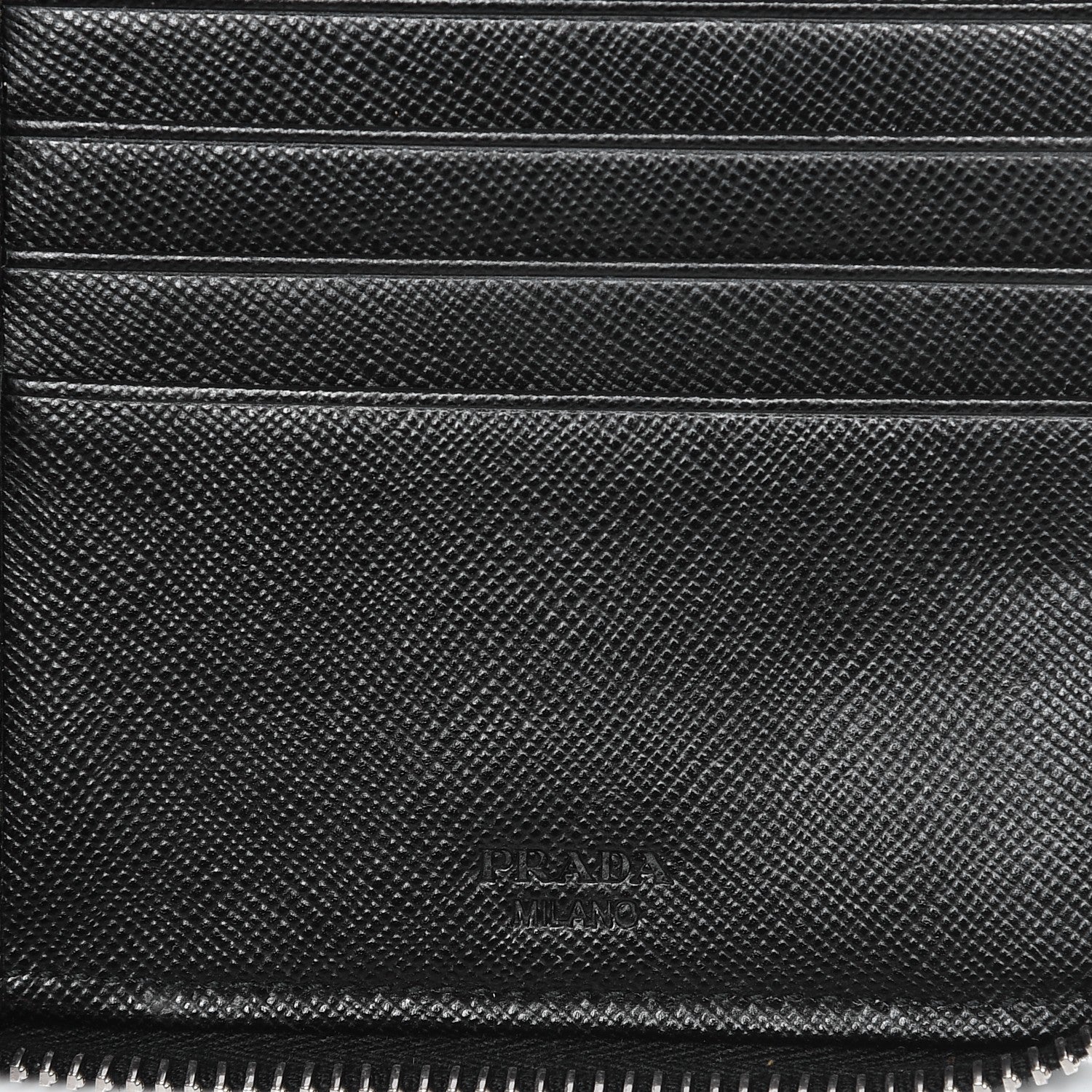 Prada Saffiano Metal Zip Around Travel Wallet Black 6 of 10