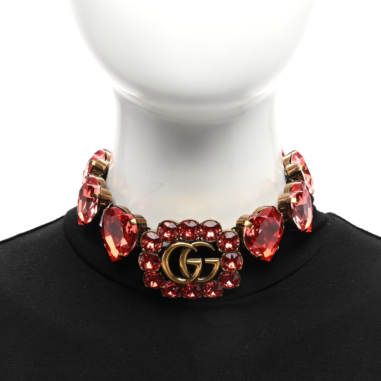Metal Crystal Heart Choker Necklace Red Gold