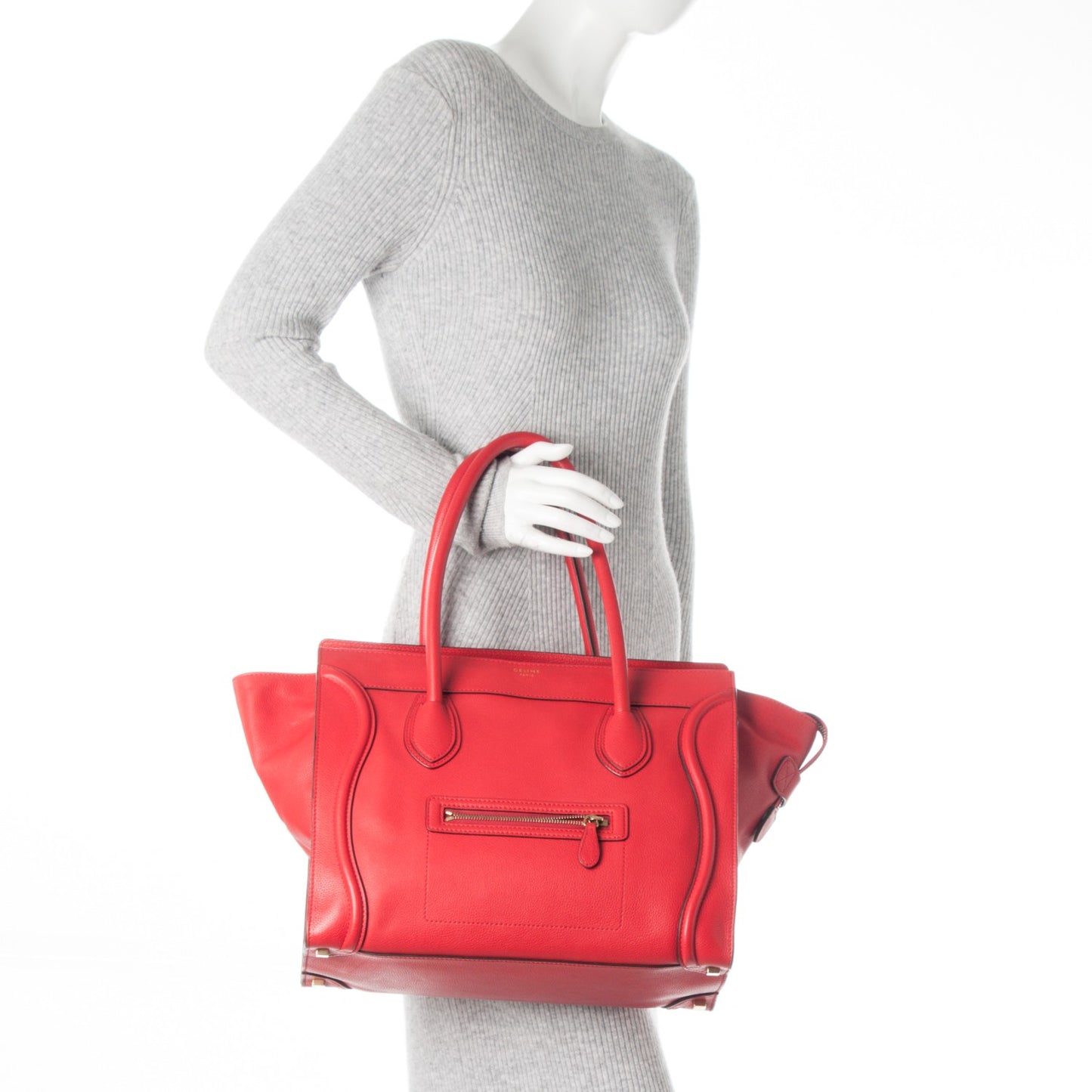 Drummed Calfskin Shoulder Luggage Vermillion