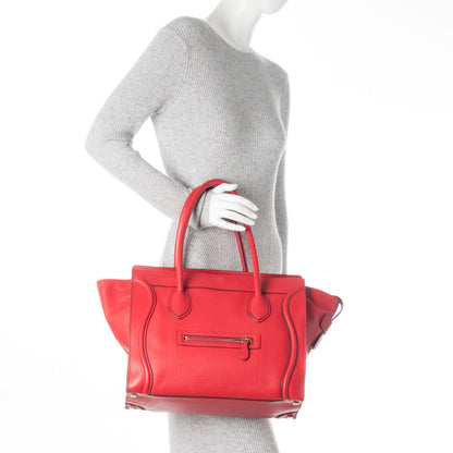 Celine Drummed Calfskin Shoulder Luggage Vermillion 2 of 7