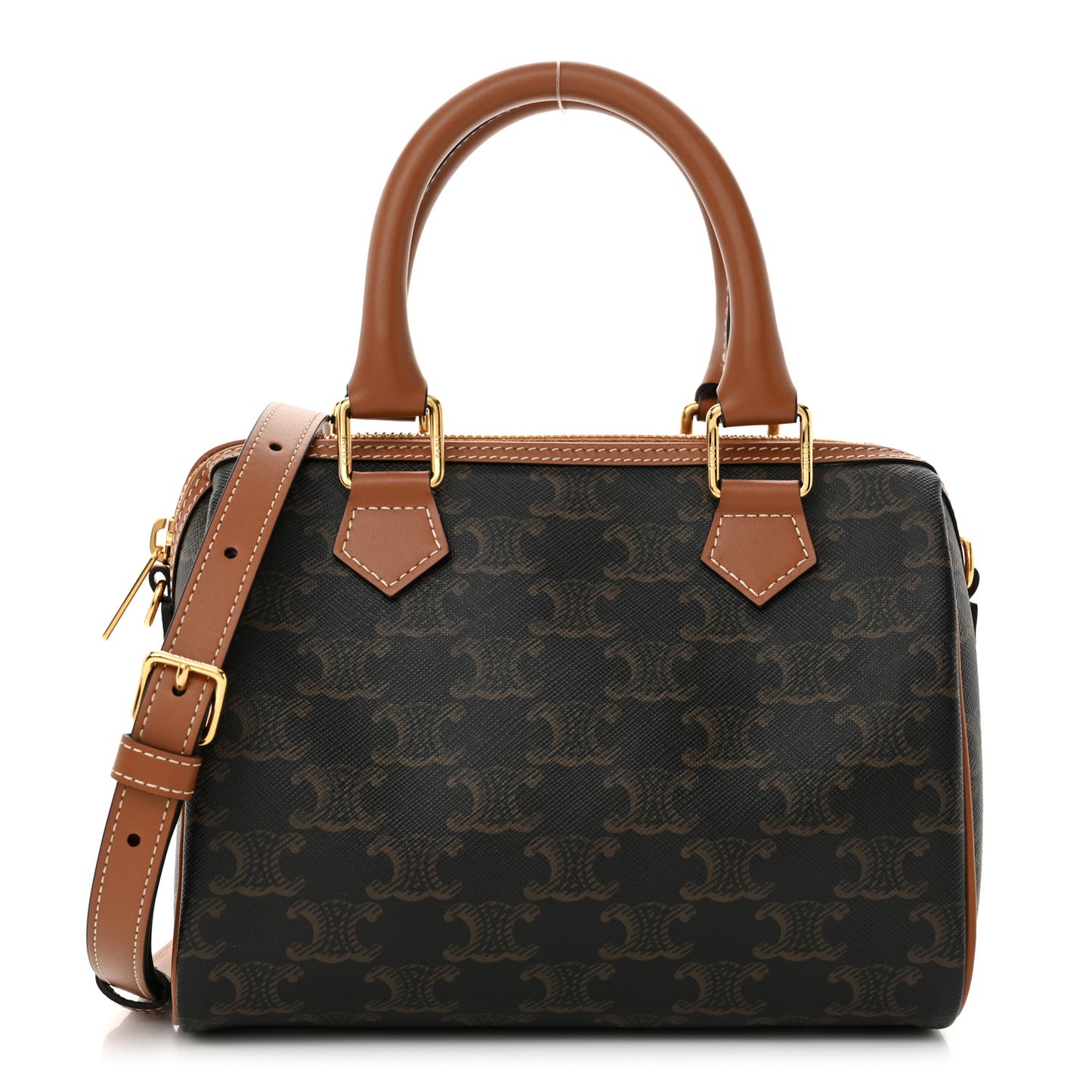 Triomphe Canvas Calfskin Small Boston Bag Tan