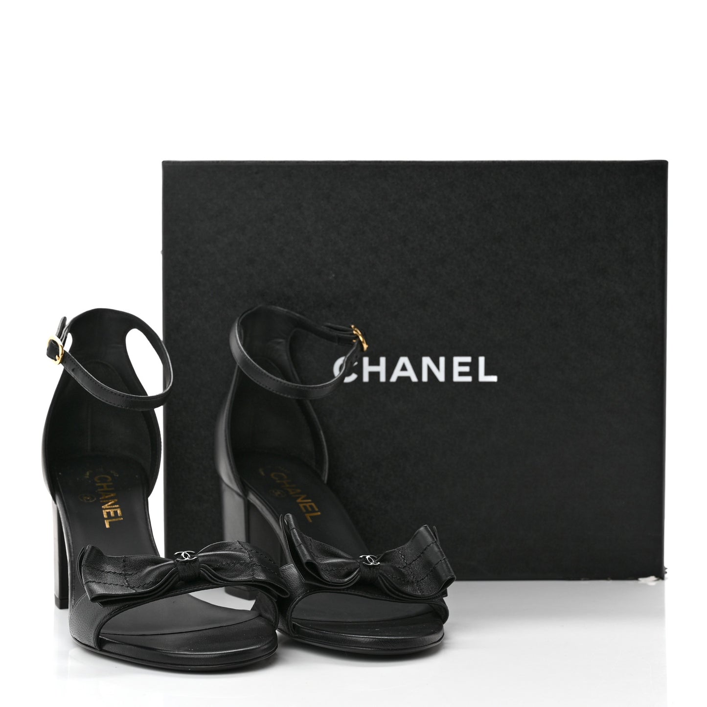 Lambskin CC Bow Sandals 41 Black