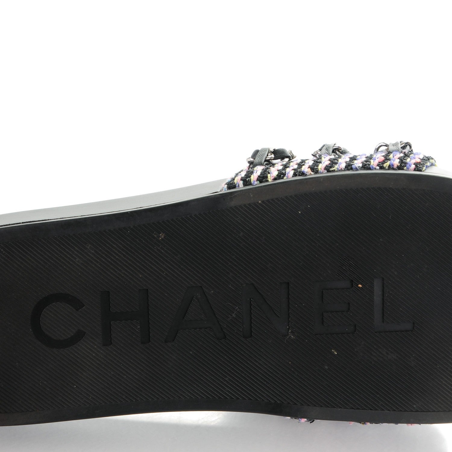 Chanel Tweed Lambskin Chain Flat Sandals 36 Black Multicolor 6 of 8