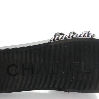 Chanel Tweed Lambskin Chain Flat Sandals 36 Black Multicolor 6 of 8