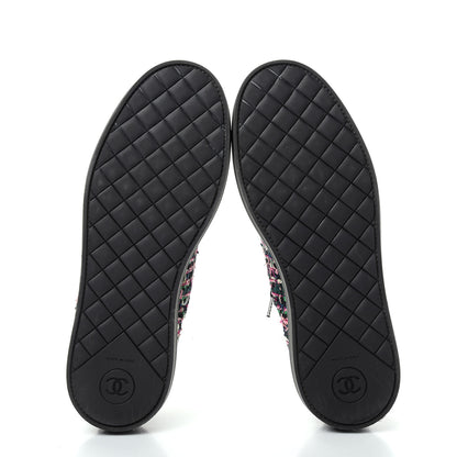Chanel Metallic Tweed Grosgrain Pearl Lace Up Sneakers 39 Black Multicolor 6 of 10