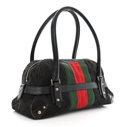 Gucci Monogram Web Large Horsebit Satchel Chain Black 3 of 13