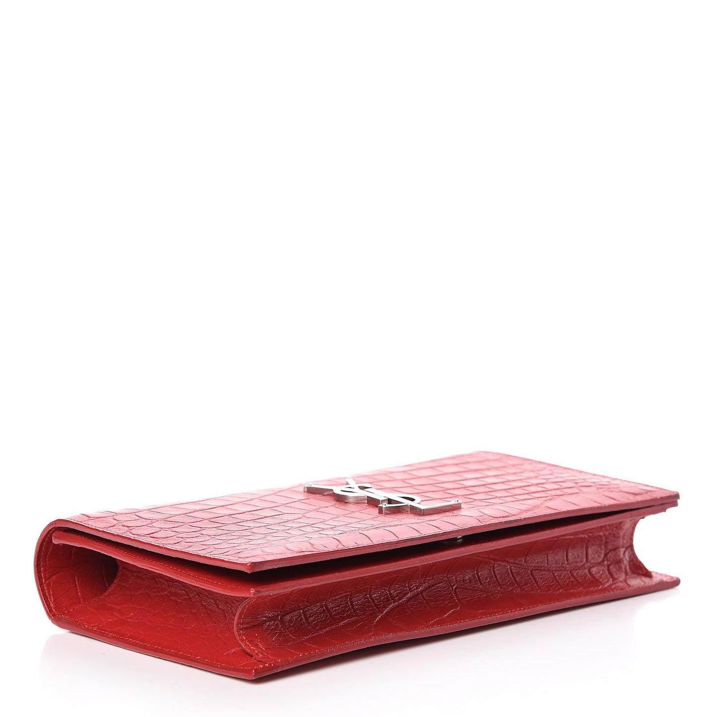 Calfskin Crocodile Embossed Classic Kate Monogram Clutch Red