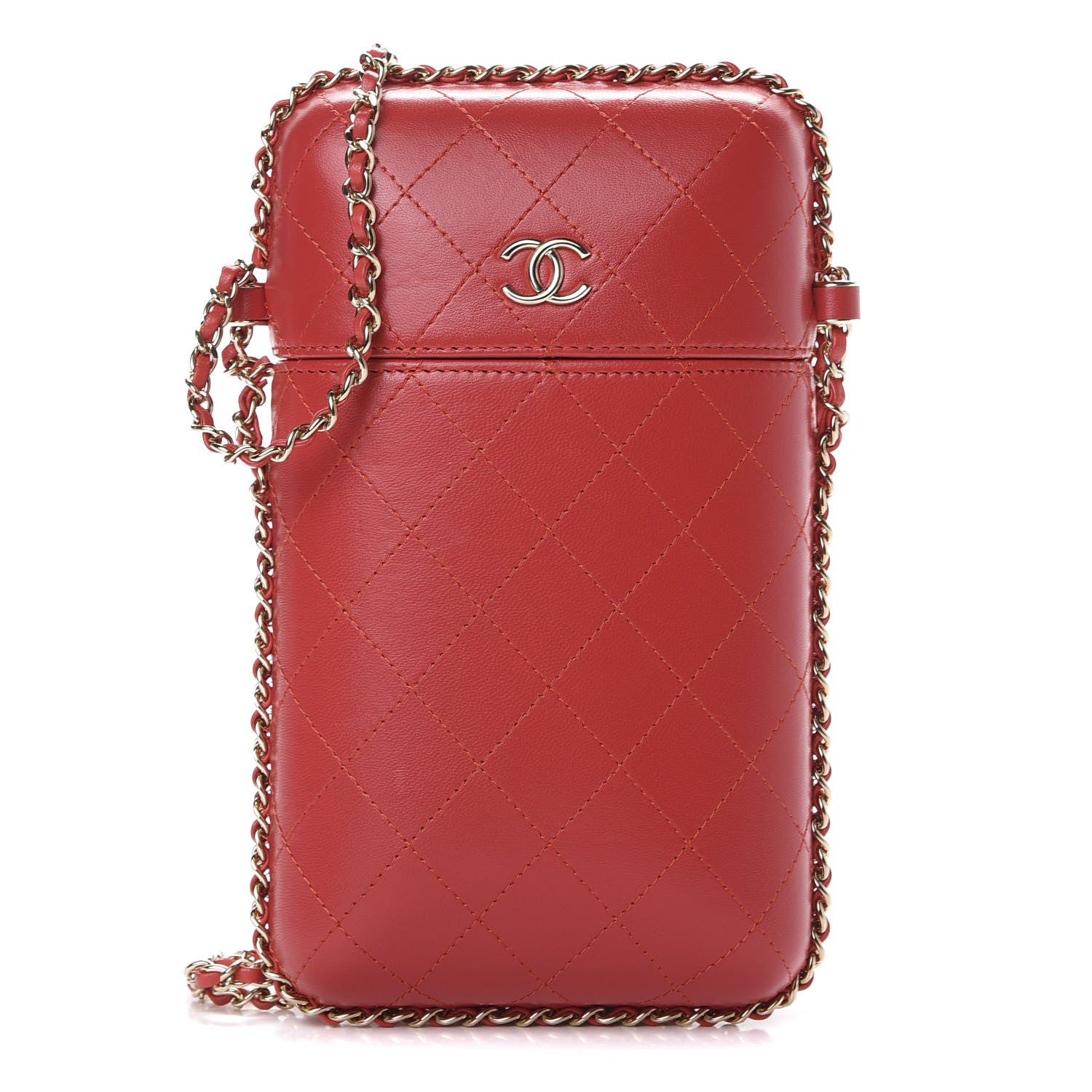 Chanel Lambskin Quilted Chain Around Phone Holder Red 1 of 10