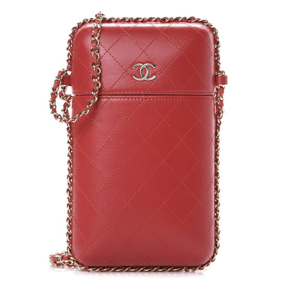 Chanel Lambskin Quilted Chain Around Phone Holder Red 1 of 10