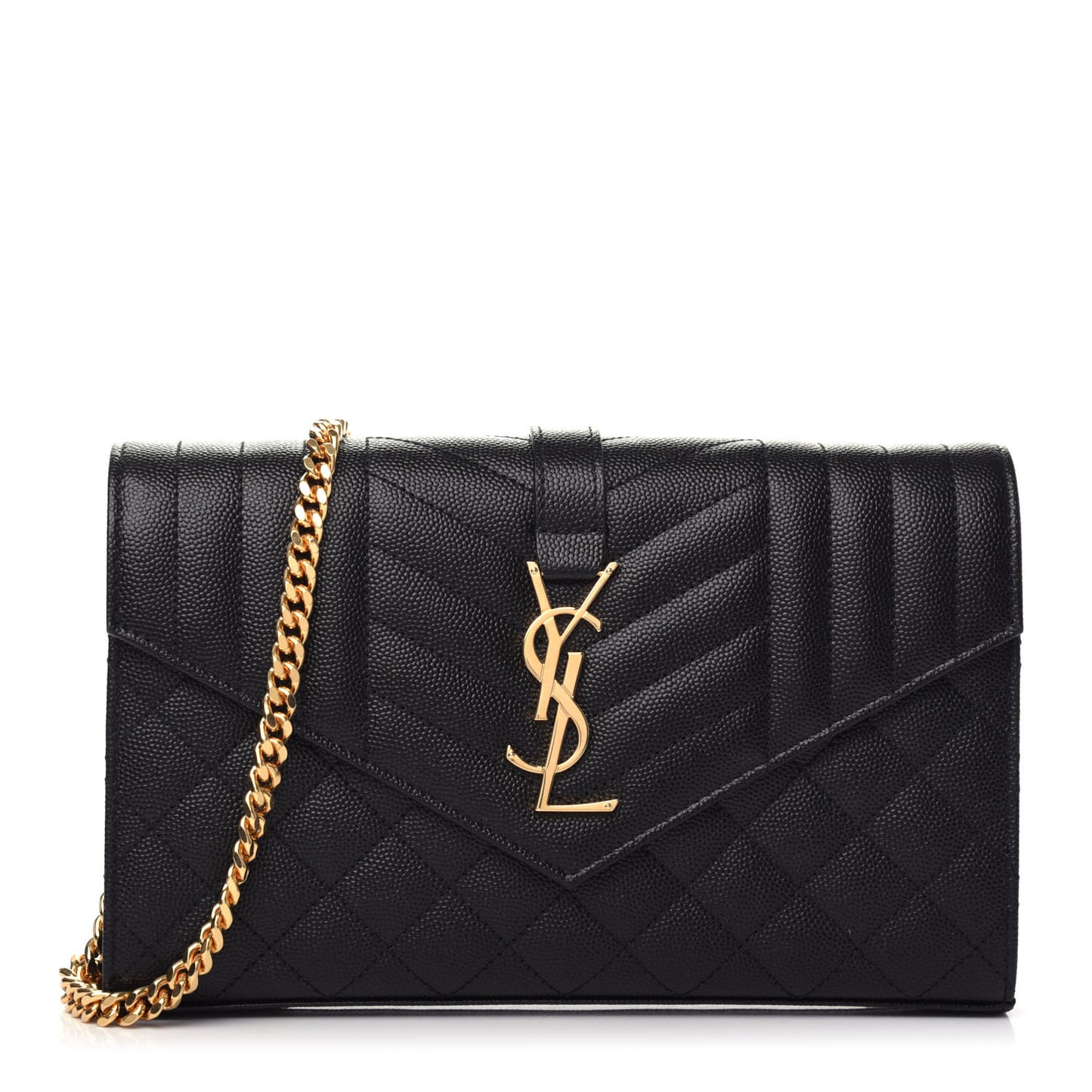 Grain De Poudre Mixed Matelasse Triquilt Monogram Chain Wallet Black