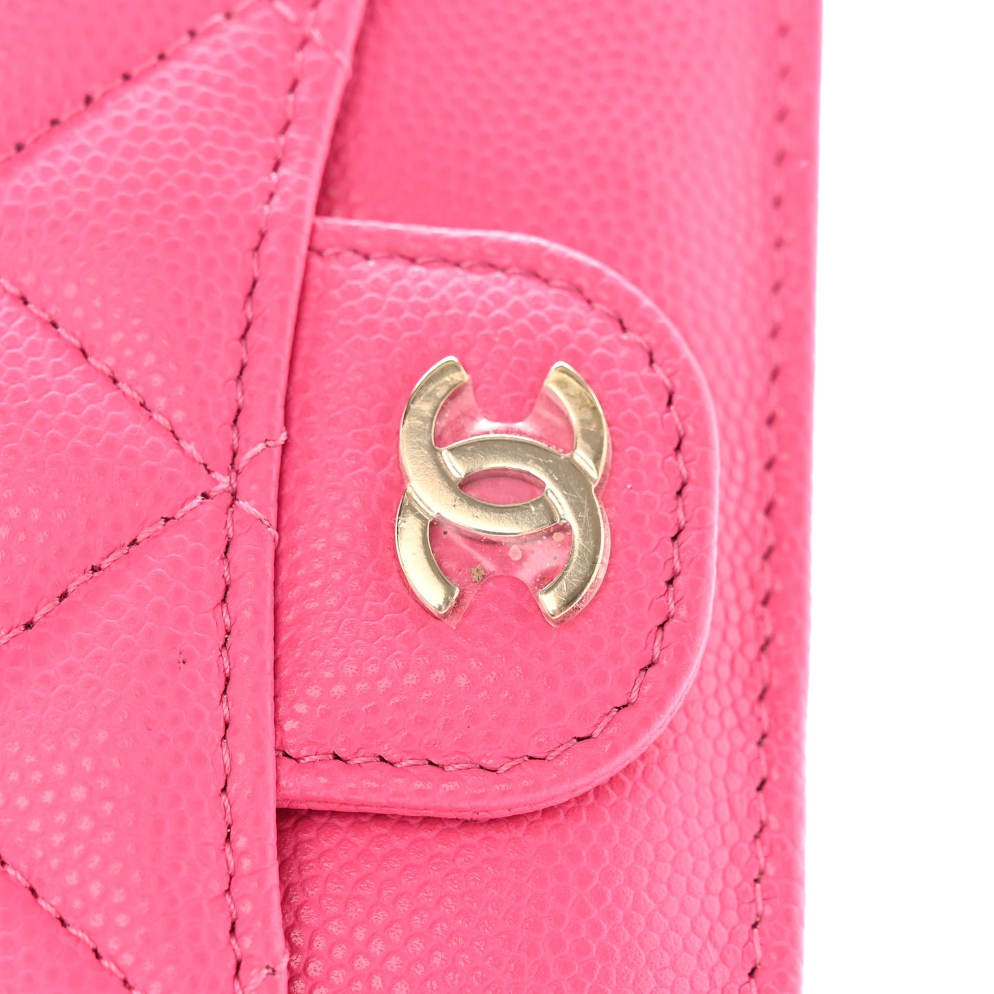 Caviar Quilted Flap Zip Card Holder Dark Pink