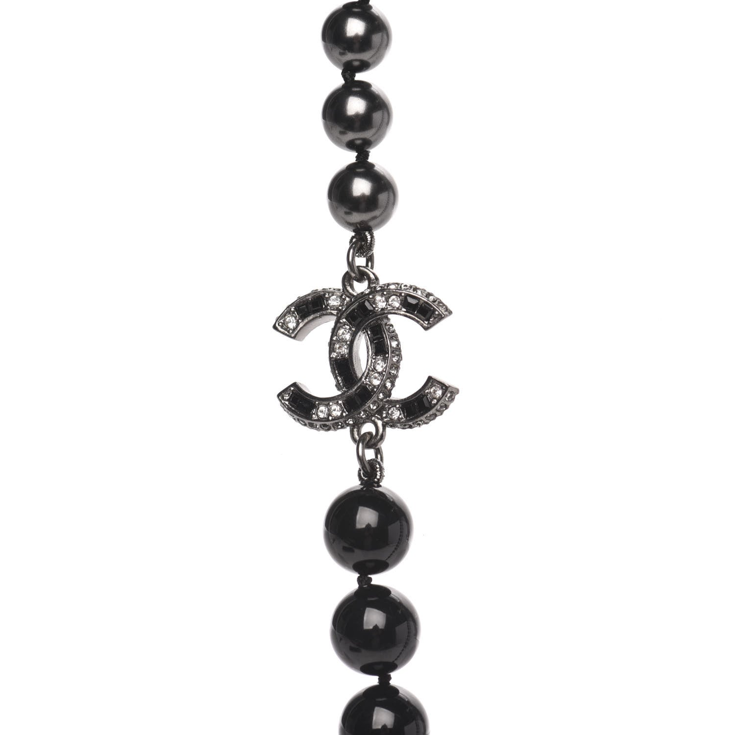 Chanel Ruthenium Crystal Baguette Pearl Beaded CC Long Necklace Black Grey 5 of 5