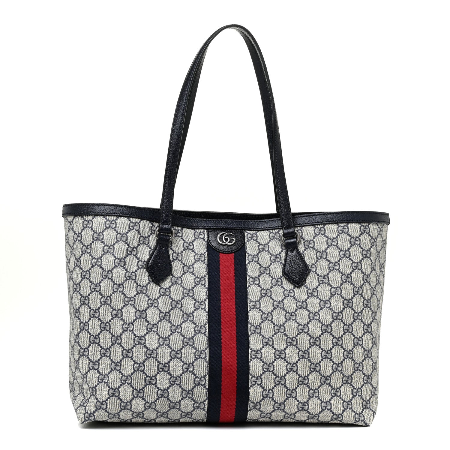 Gucci GG Supreme Monogram Textured Calfskin Web Medium Ophidia Shopping Tote Beige Blue 1 of 10