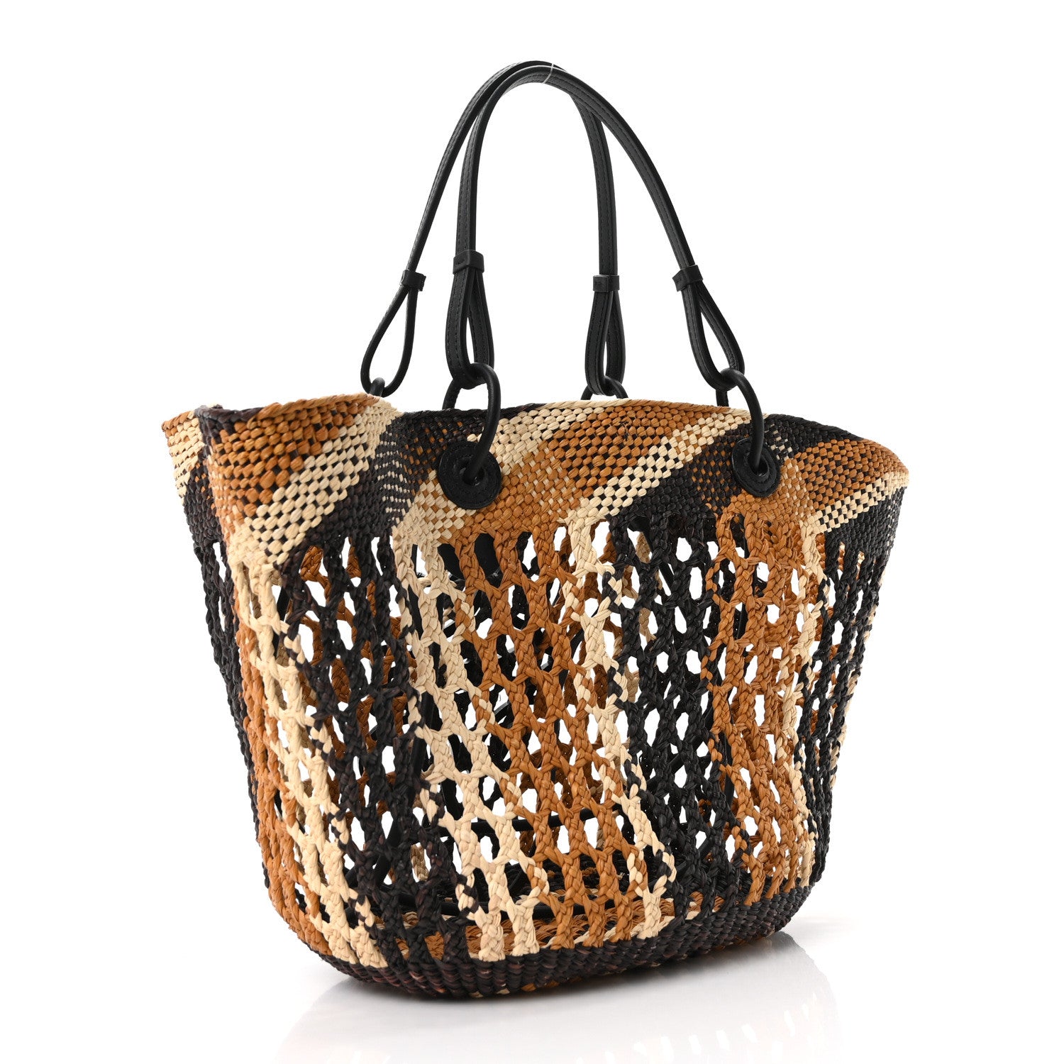 Loewe Raffia Calfskin Palm Anagram Basket Tote Bag Brown Multicolor 3 of 9
