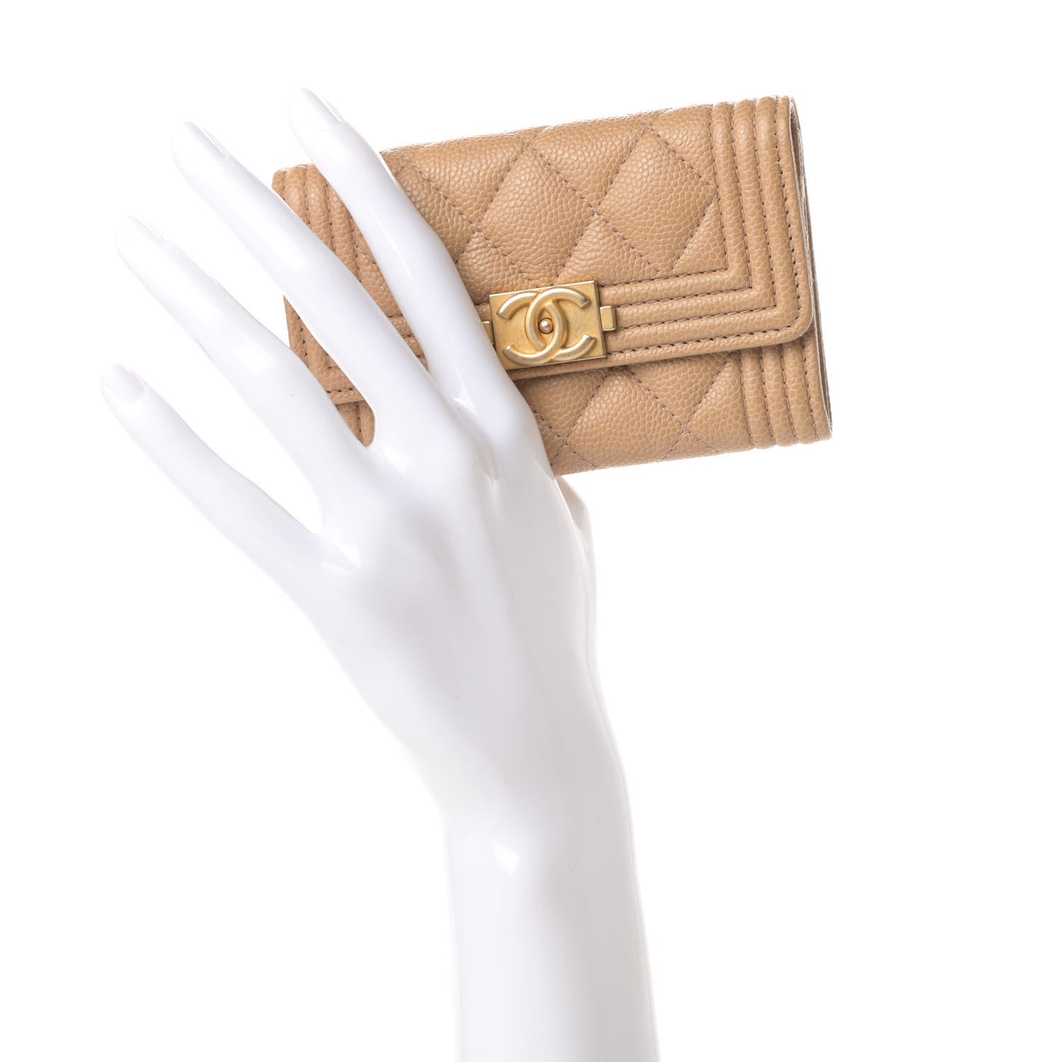 Chanel Caviar Quilted Boy Card Holder Wallet Beige Clair 2 of 9