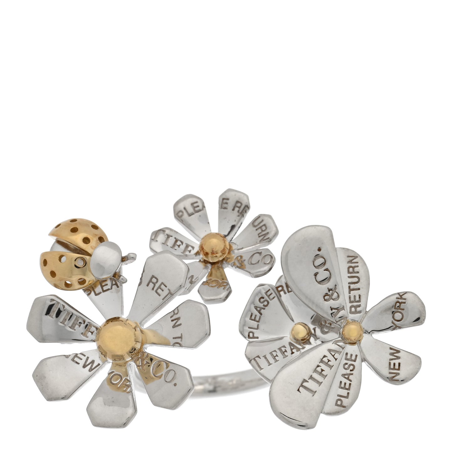 Sterling Silver 18K Yellow Gold Return to Tiffany Love Bugs Ring 51 5.75