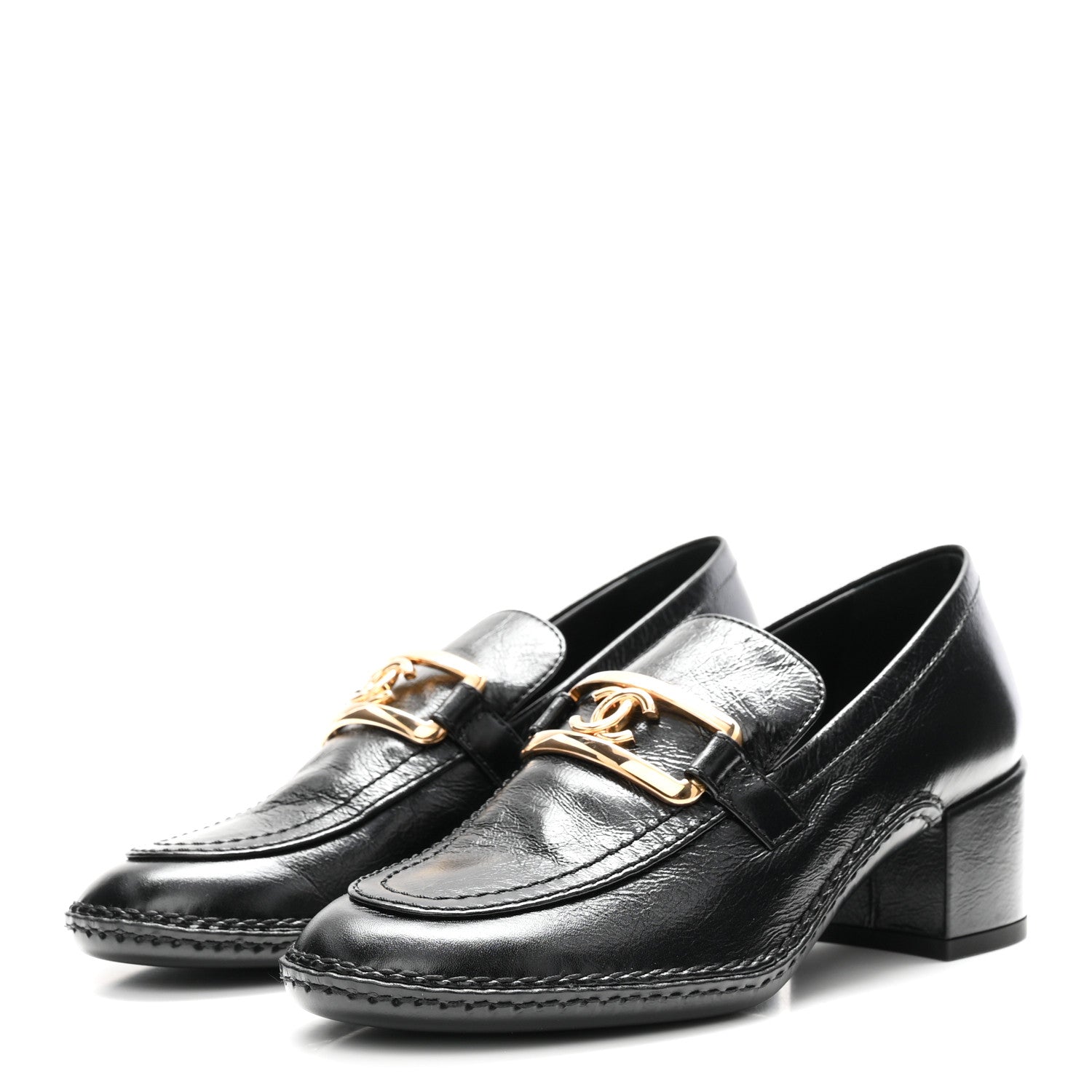Chanel Shiny Calfskin Metal CC Loafers 37 Black 4 of 9