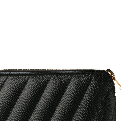 Saint Laurent Grain De Poudre Matelasse Chevron Monogram Compact Zip Around Wallet Black 19 of 21