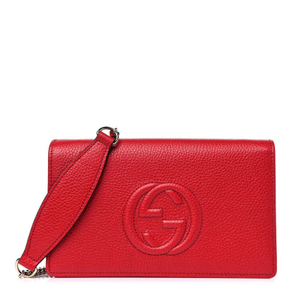Gucci Pebbled Calfskin Soho Wallet on Chain Tabasco Red 1 of 10