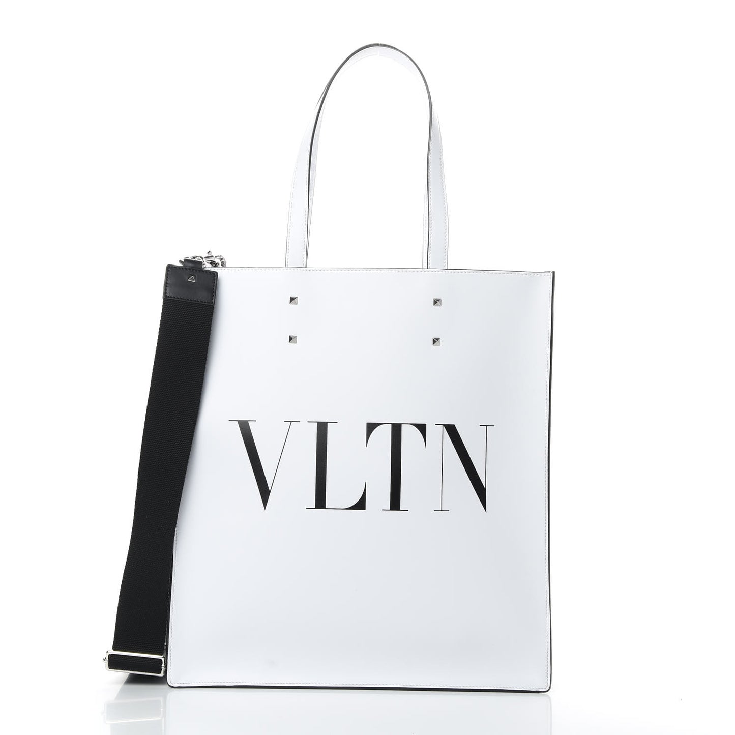 Printed Calfskin VLTN Tote Bag White