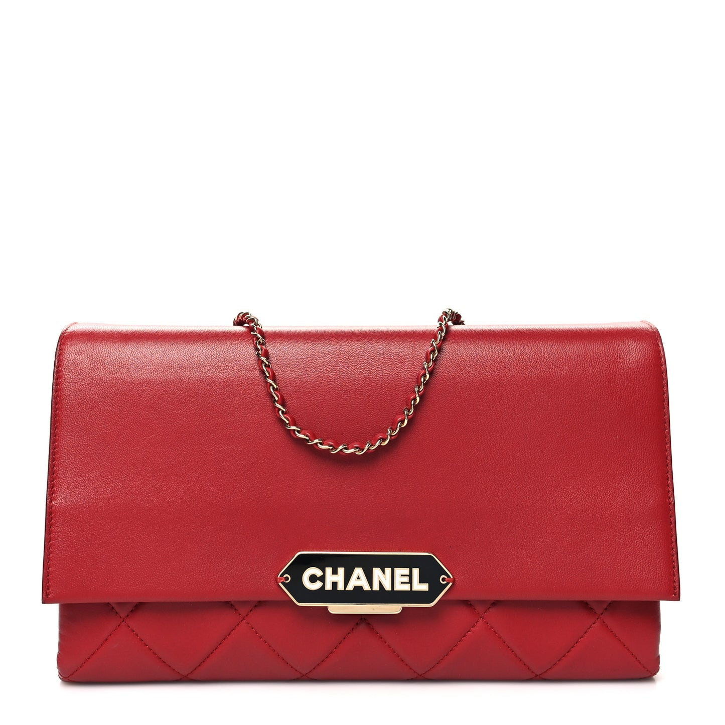 Lambskin Quilted Retro Label Clutch Red