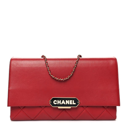 Chanel Lambskin Quilted Retro Label Clutch Red 1 of 12