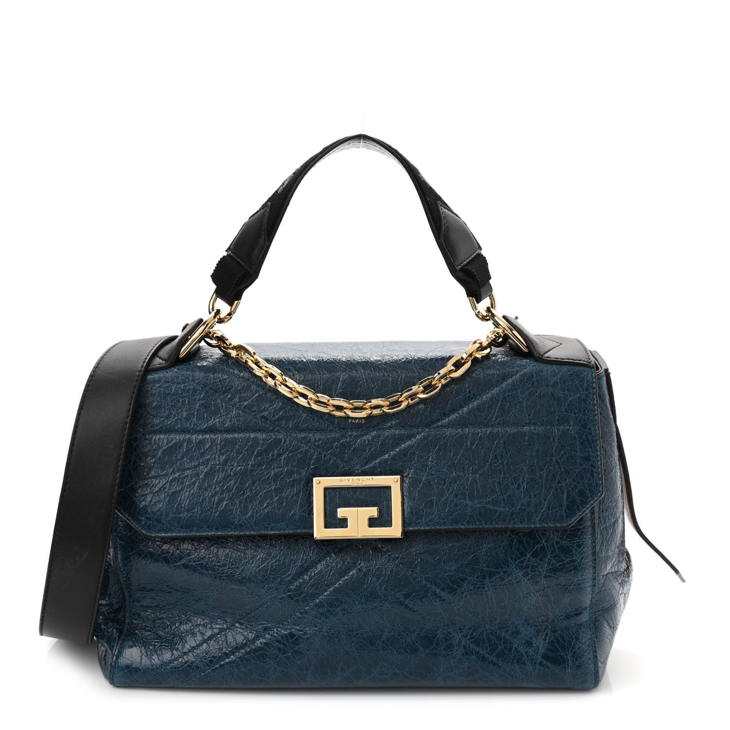 Givenchy Creased Patent Calfskin Medium ID Flap Oil Blue 1 of 8