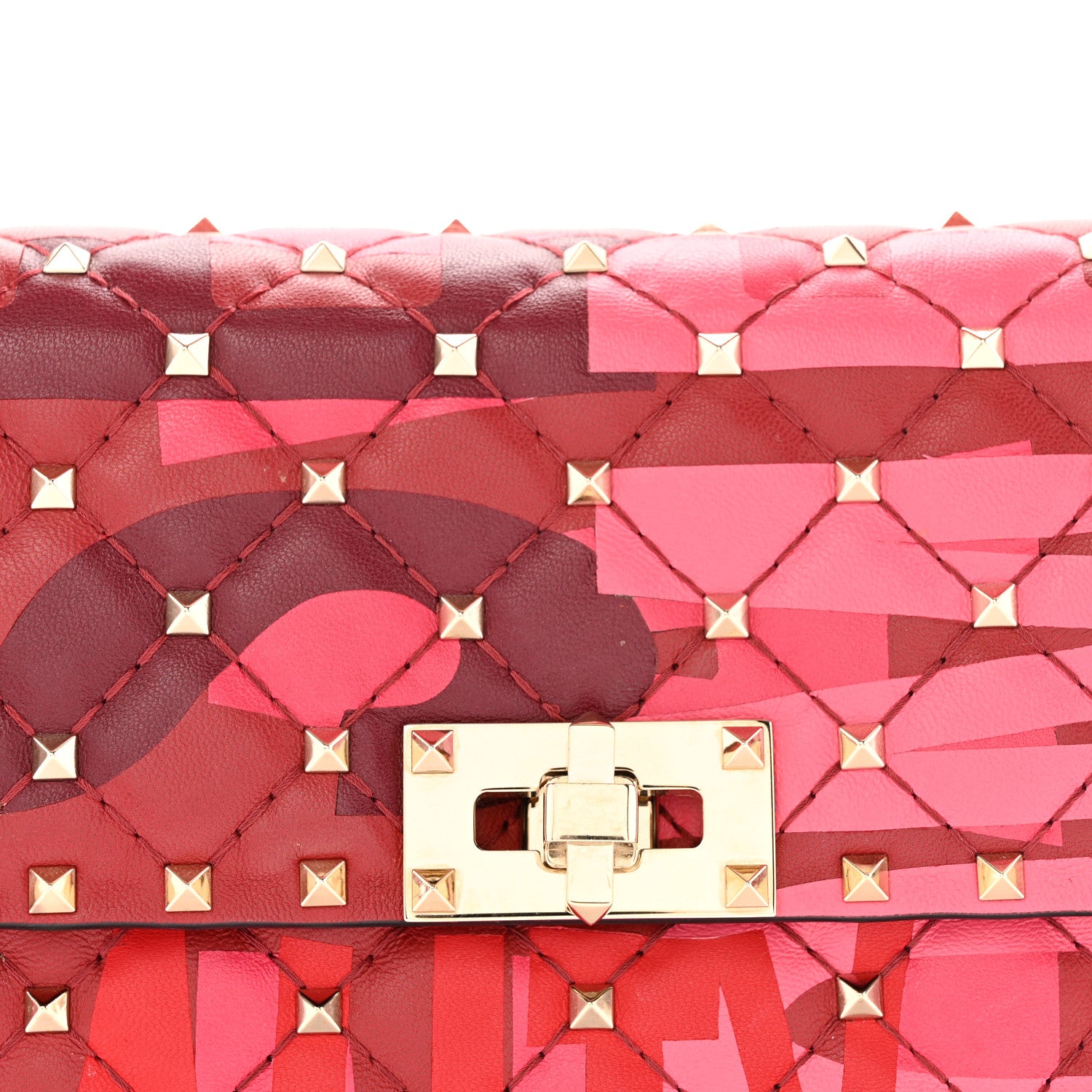 Valentino Garavani Nappa Lettering Print Medium Rockstud Spike Shoulder Bag Red Pink 8 of 13