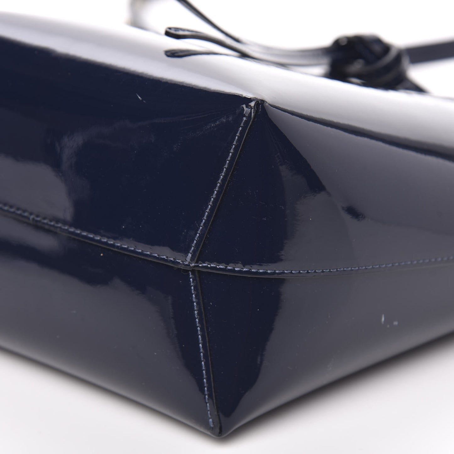 Patent Calfskin Bucket Bag Blu