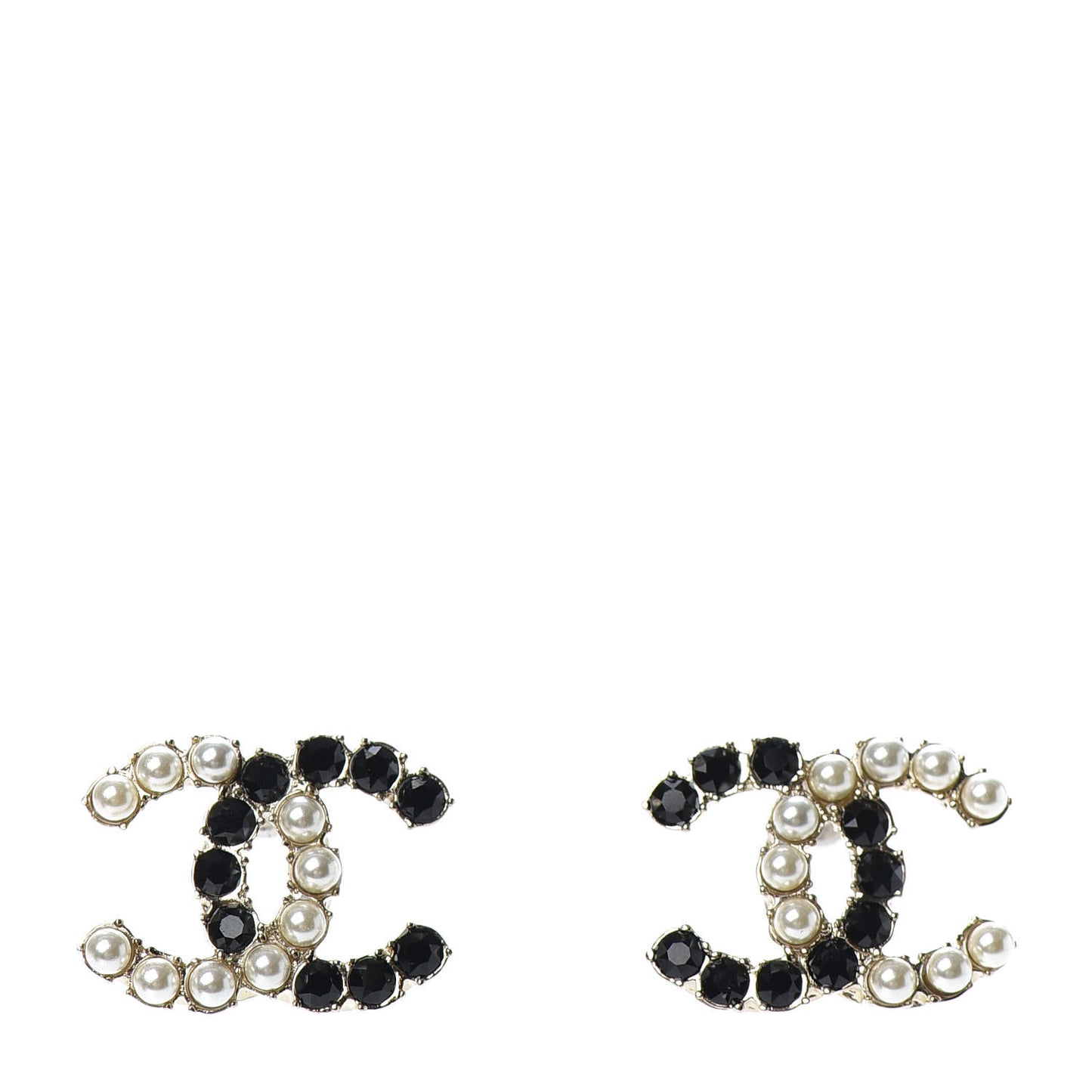 Resin Pearl CC Dazzling Domino Earrings Gold Black