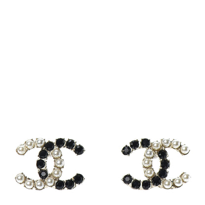 Chanel Resin Pearl CC Dazzling Domino Earrings Gold Black 1 of 4