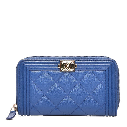 Chanel Caviar Quilted Small Boy Zip Around Wallet Dark Blue 1 of 9