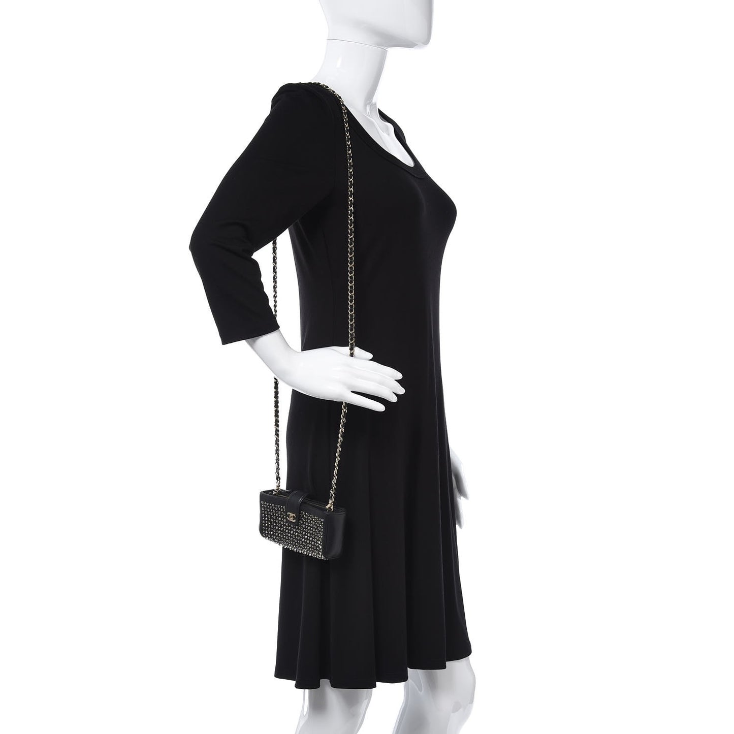 Calfskin Strass Studded Mini Phone Holder Clutch Black