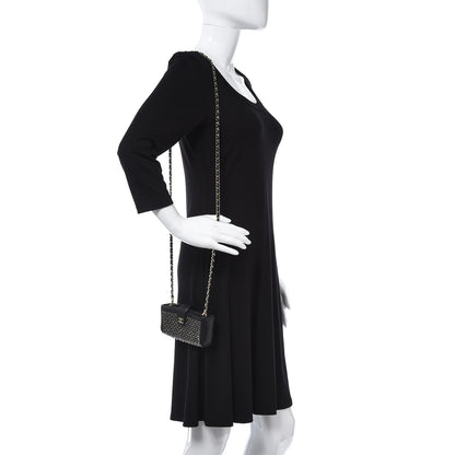 Chanel Calfskin Strass Studded Mini Phone Holder Clutch Black 2 of 8