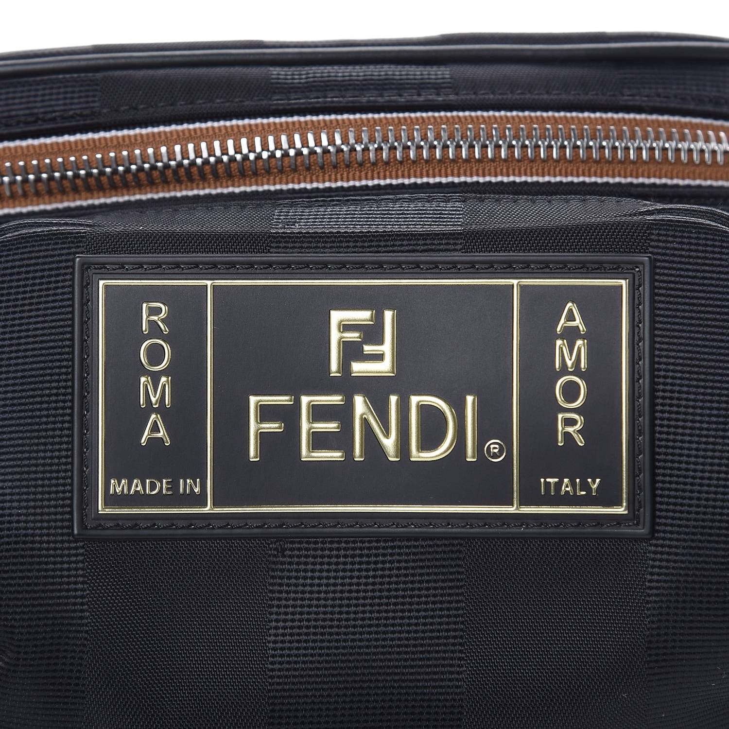 Fendi Nylon Vitello Century Pequin Logo Plate Pocket Belt Bag Black 7 of 9