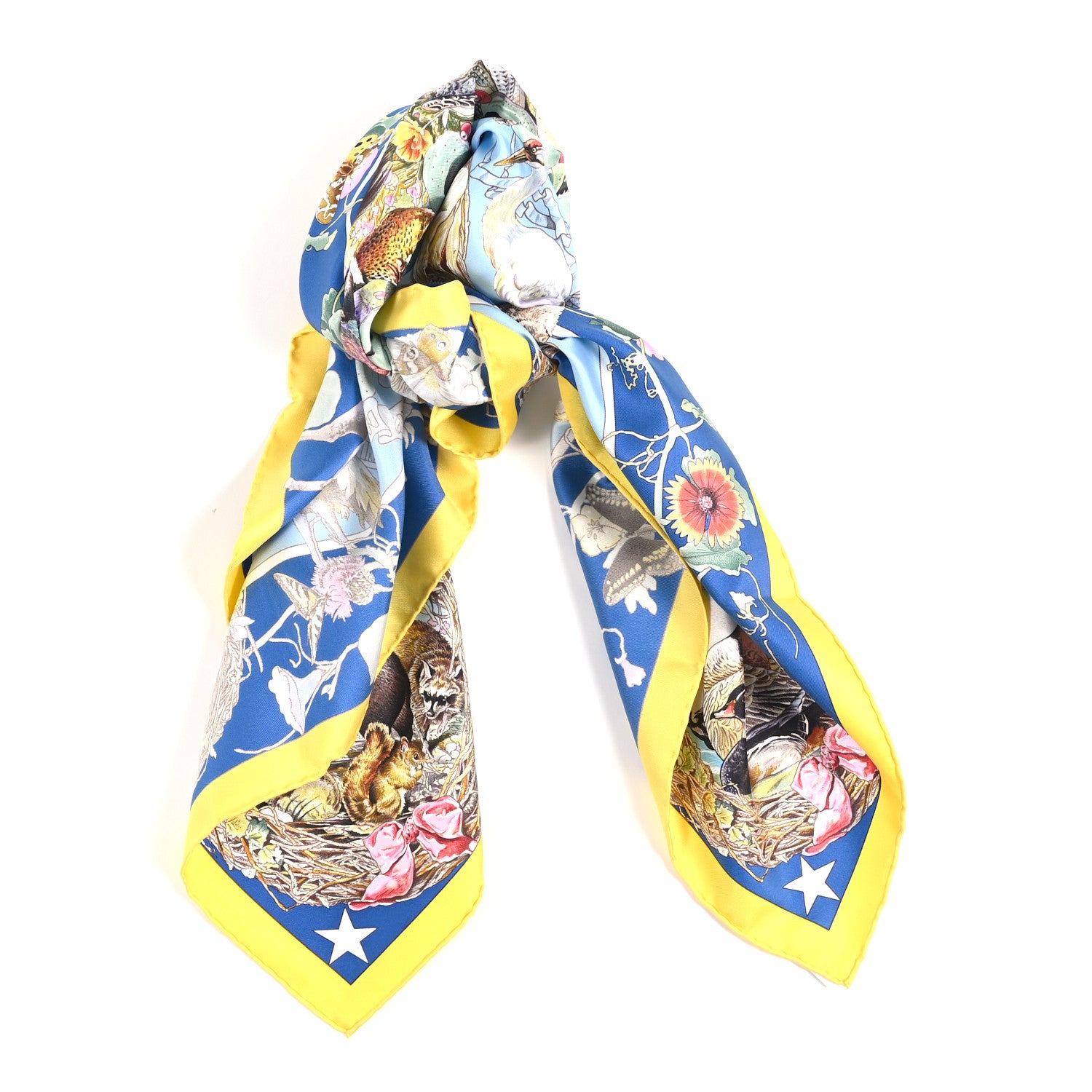 Hermes Silk Faune Et Flore Du Texas Scarf 90 Jaune Vif Bleu Azur Multicolor 2 of 3