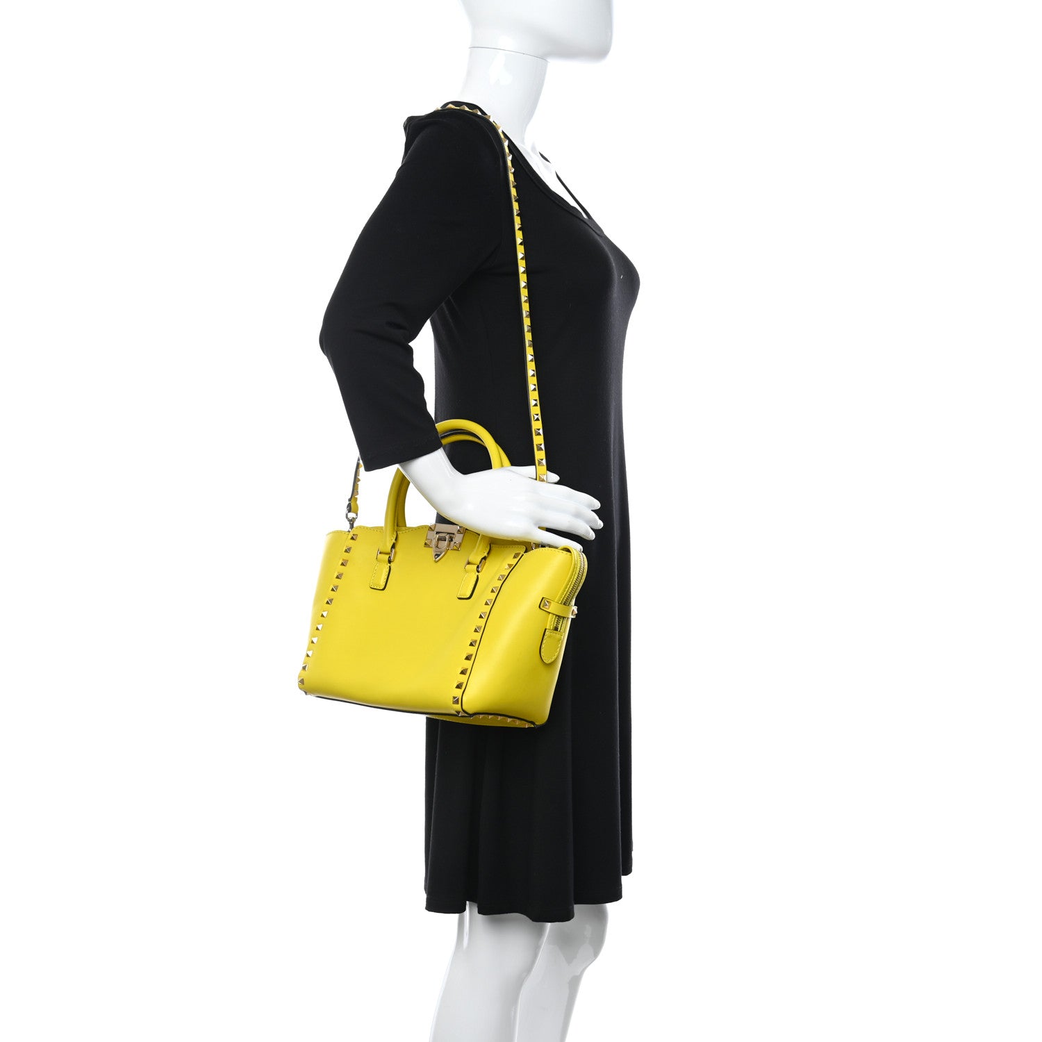 Valentino Garavani Vitello Small Rockstud Double Handle Tote Naples Yellow 2 of 9