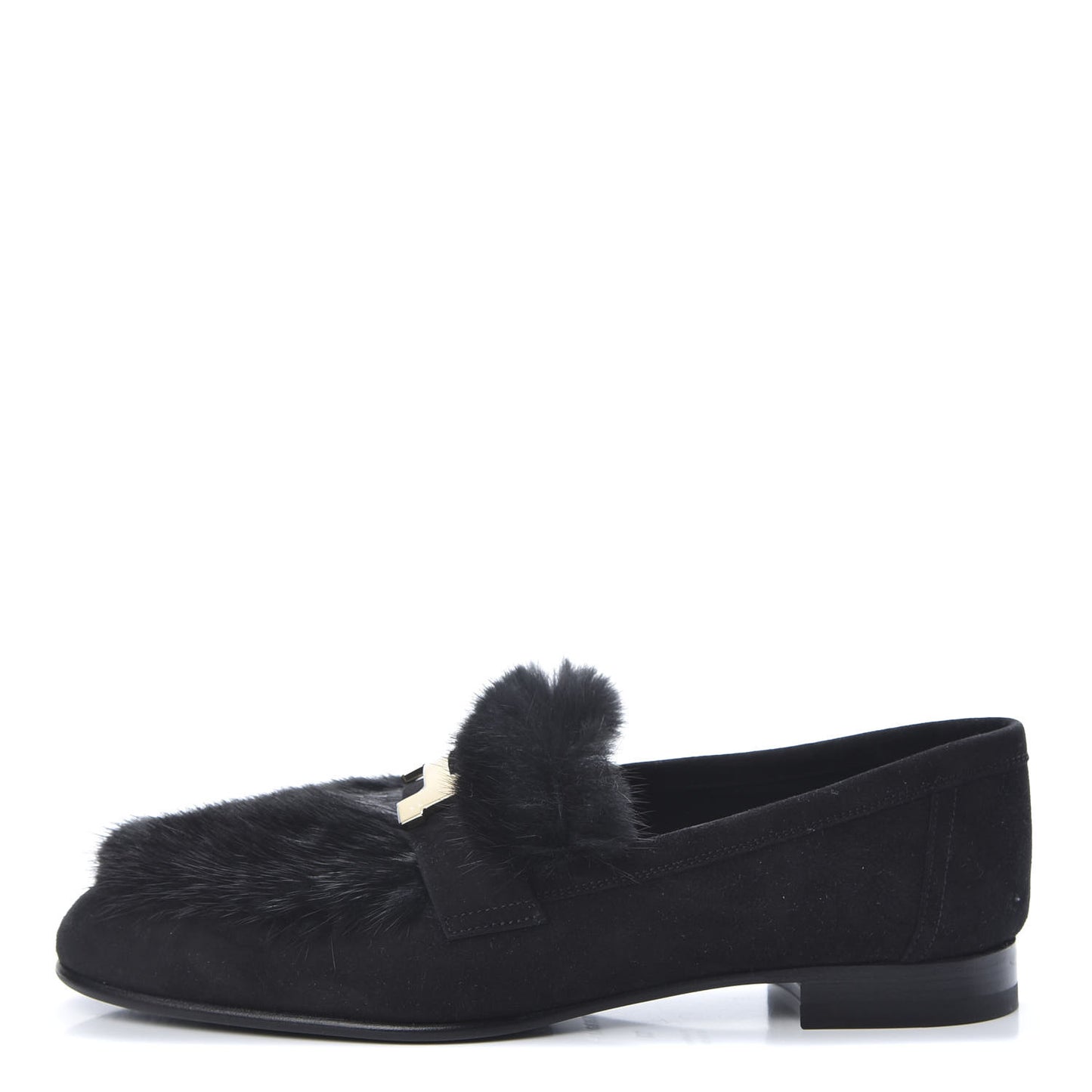 Mink Fur Suede Goatskin Paris Loafers 37 Black